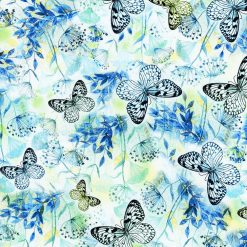 Blue Neon Butterfly Premium Cotton Fabric