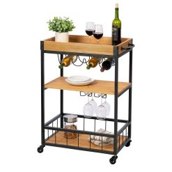 Honey Can Do 35 Black Industrial Bar Cart With Removable Serving Tray