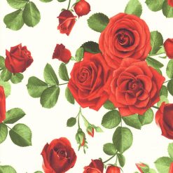 Hi Fashion Roses on White Premium Cotton Fabric