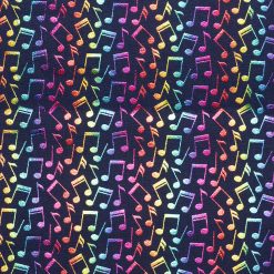 Bright Music Notes Novelty Foil Cotton Fabric