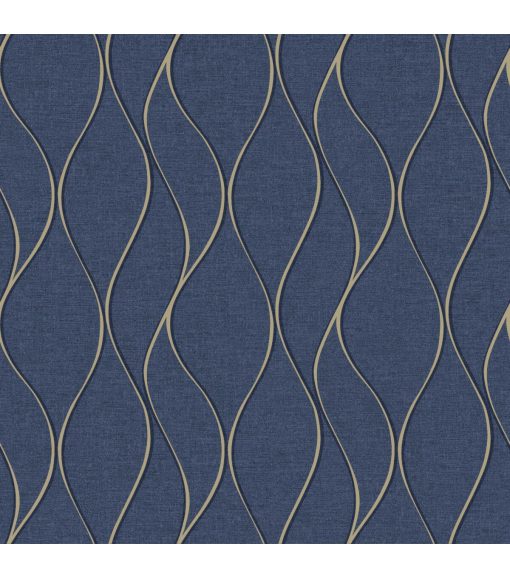 RoomMates Wallpaper Navy Wave Ogee