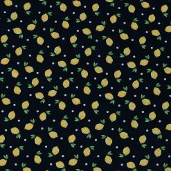 Novelty Cotton Fabric Lemons Tossed Black