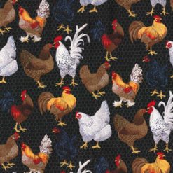 Fabric Traditions Farm Chickens On Black Novelty Cotton Fabric