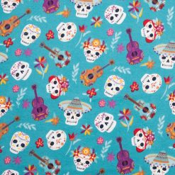 Super Snuggle Day Of The Dead Skeleton Faces Flannel Fabric