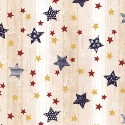 Fabric Traditions Multi Stars On Glitter Wood Grain Patriotic Cotton Fabric