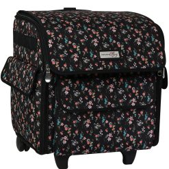 Everything Mary 15 Floral on Black Rolling Serger Machine Storage Case