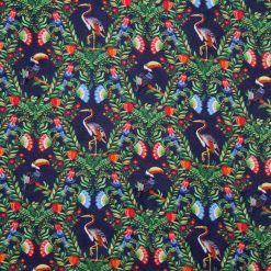 Toucans   Herons on Blue Novelty Cotton Fabric
