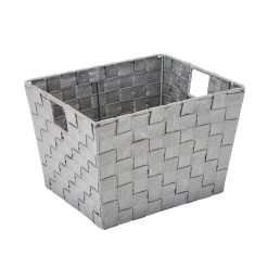 Simplify 10 x 8 Gray Lurex Striped Woven Storage Bin With Handles