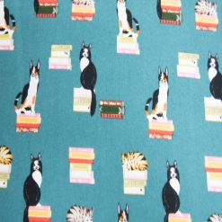 Teal Cats Standing On Books Super Snuggle Flannel Fabric By POP!