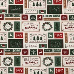 Square Words on White Super Snuggle Christmas Flannel Fabric