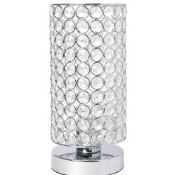 All The Rages Crystal Nightstand Cylindrical Uplight Table Lamp, Chrome