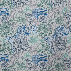 Dinos On Gray Novelty Print Cotton Fabric