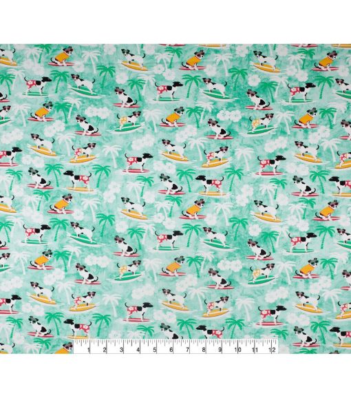 Novelty Cotton Fabric Surfing Dogs - Image 2