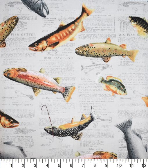 Novelty Cotton Fabric Fish on Newspaper - Image 2