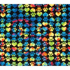 Novelty Cotton Fabric Hearts   Paws Tie Dye on Black