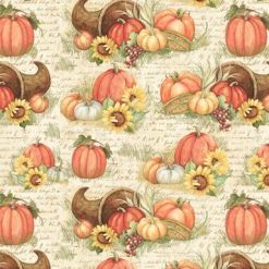 Susan Winget Pumpkins And Cornucopia Fall Cotton Fabric