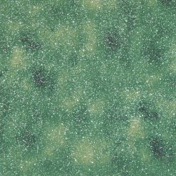 Green Sky Scene With Snow Christmas Glitter Cotton Fabric