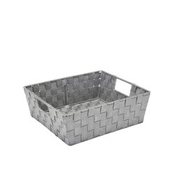 Simplify 13 x 5 Gray   Silver Lurex Striped Woven Storage Shelf Bin