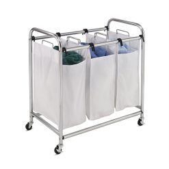 Honey Can Do 31 x 32 Chrome   White Rolling Triple Laundry Sorter