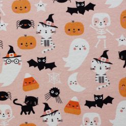 Super Snuggle Halloween Icons On Pink Flannel Fabric