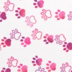 Pink Paw Prints on White Anti Pill Fleece Fabric