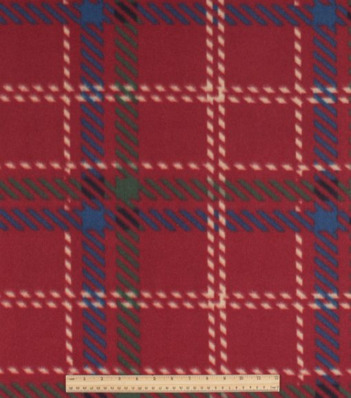 Maroon Dotted Plaid Blizzard Fleece Fabric - Image 2
