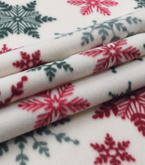 White   Red Snowflakes Blizzard Fleece Fabric - Image 3