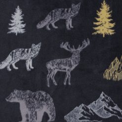 Forest Animals on Black Anti Pill Fleece Fabric