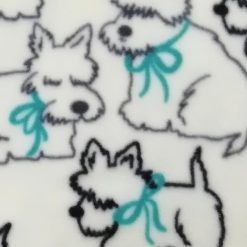 Pups With Bows on White Anti Pill Fleece Fabric