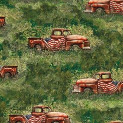 Springs Creative Red Truck With Flag Patriotic Cotton Fabric