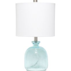 All The Rages Clear Blue Glass Jar Table Lamp with White Linen Shade - 1