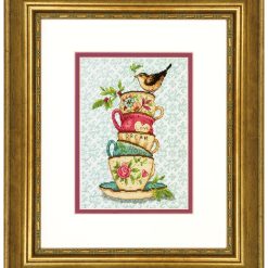 Dimensions 5 x 7 Stacked Tea Cup Counted Cross Stitch Kit