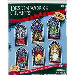 Design Works Stained Glass Plastic Canvas Ornament Stitch Kit 6ct