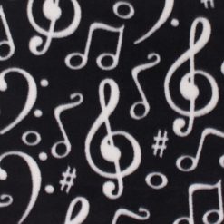 Music Notes on Black Anti Pill Fleece Fabric