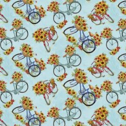 Susan Winget Red Truck Florals Tossed Bicycles Premium Cotton Fabric