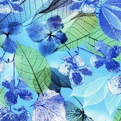 Blue Neon Leaves Premium Cotton Fabric