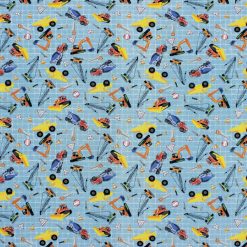 Transportation On Blue Novelty Cotton Fabric