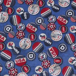Democratic Buttons Patriotic Cotton Fabric