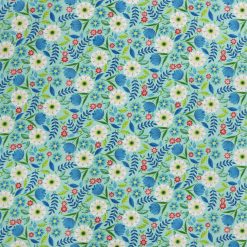 Daisy Leaves On Blue Super Snuggle Flannel Fabric