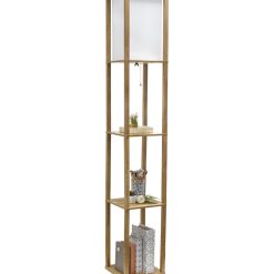 All The Rages 62.5 Wood Floor Lamp 3 Tier Storage Shelf With Linen Shade