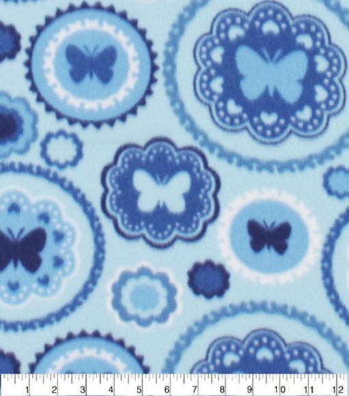 Blue Butterfly Circles Blizzard Fleece Fabric - Image 3