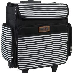 Everything Mary 15.5 Black   White Stripe Collapsible Rolling Craft Bag