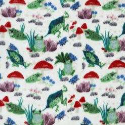 Frogs   Mushrooms on White Anti Pill Fleece Fabric