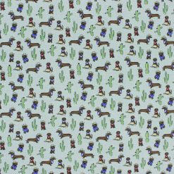 Novelty Cotton Fabric Western Wiener Dog