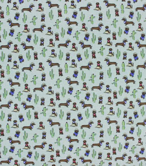Novelty Cotton Fabric Western Wiener Dog