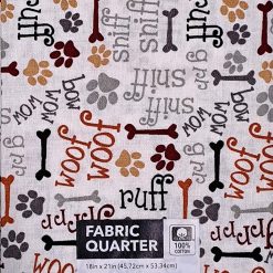 18 x 21 Woof on White Novelty Cotton Fabric Quarter 1pc