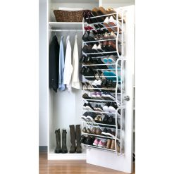 Simplify 71 White 36 Pair Adjustable Over the Door Shoe Rack - 1