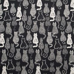 Cat Shape Filled On Black Novelty Prints Cotton Fabric