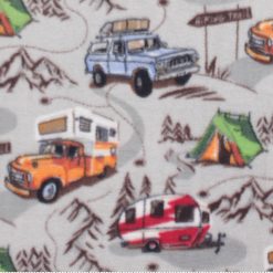 RV Campers on Gray Anti Pill Fleece Fabric