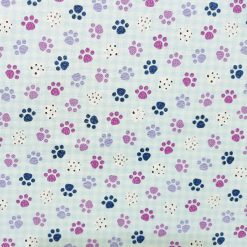 Blue Paws On Gingham Novelty Cotton Fabric